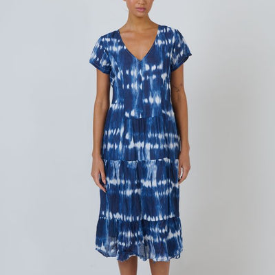 Namastai - Shadow Typhoon Cotton Tiered Dress - Shibori Indigo