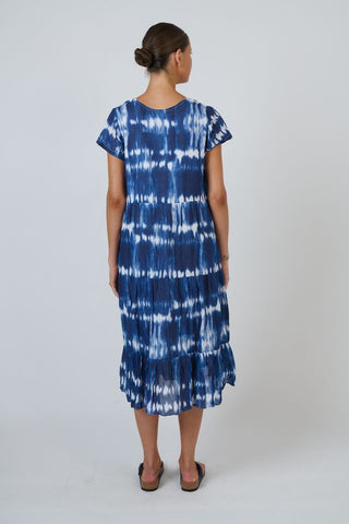 Namastai - Shadow Typhoon Cotton Tiered Dress - Shibori Indigo