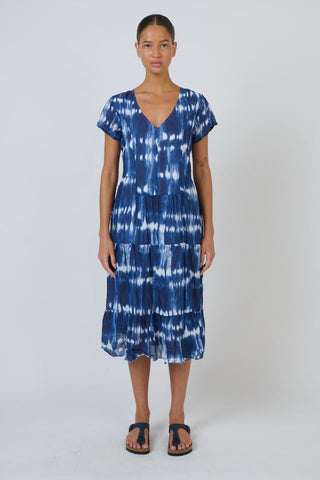 Namastai - Shadow Typhoon Cotton Tiered Dress - Shibori Indigo