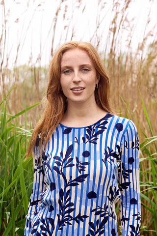 Mansted - Panama Flora Stripe Crew Cotton Knit-Blue