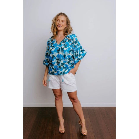 Collectivo - Poppy Print Top Blue