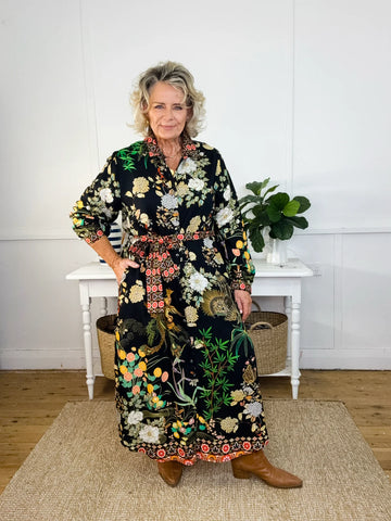 Cienna - Phoenix Night Button Through Dress with Tie Belt