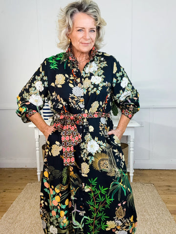 Cienna - Phoenix Night Button Through Dress with Tie Belt