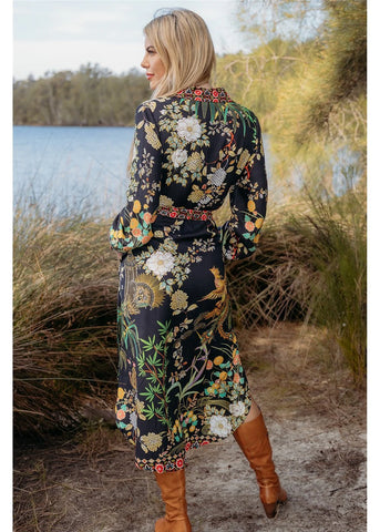 Cienna - Phoenix Night Button Through Dress with Tie Belt