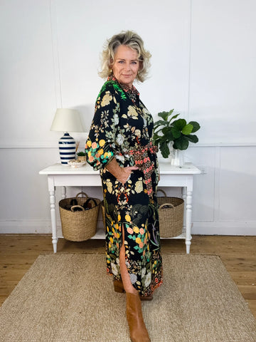 Cienna - Phoenix Night Button Through Dress with Tie Belt