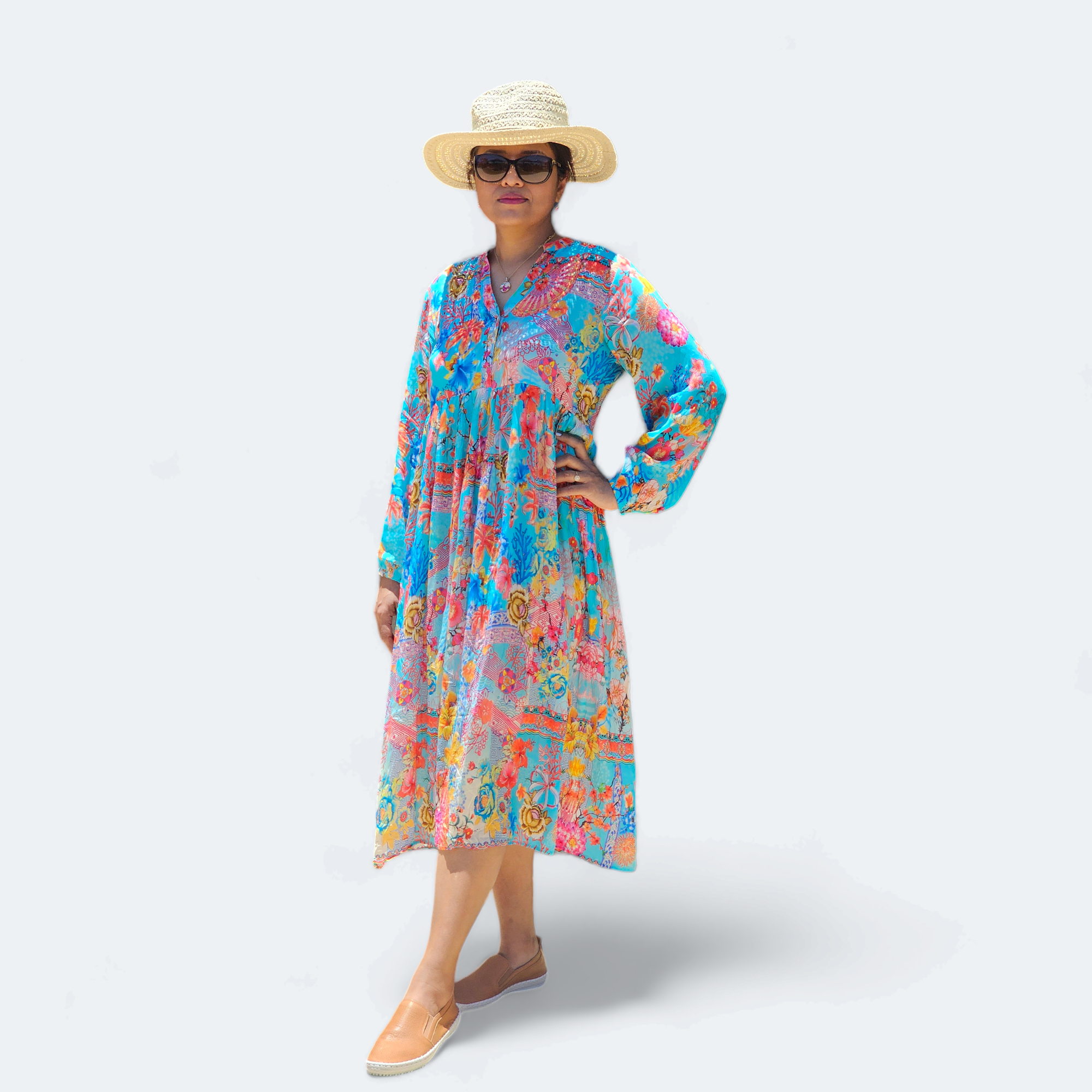 Melange -  Aqua Floral Relaxed Dress