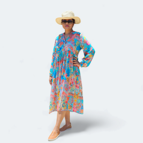 Melange -  Aqua Floral Relaxed Dress