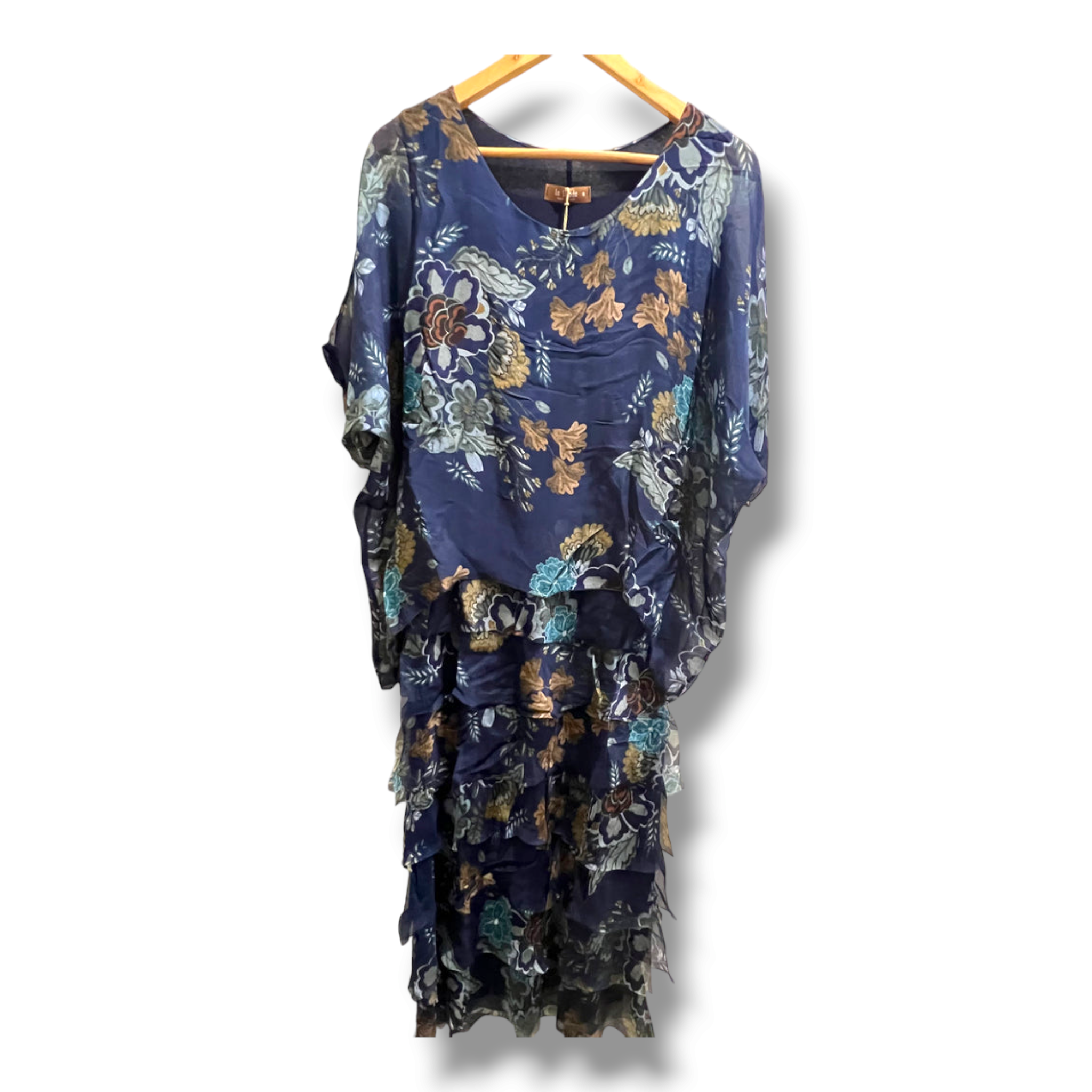 La Strada - Silky Raw Edged Tiered Dress - Navy Floral