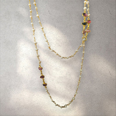 MCJewels - Longstation Necklace _ Gemset Multi Tourmoline and Pearls