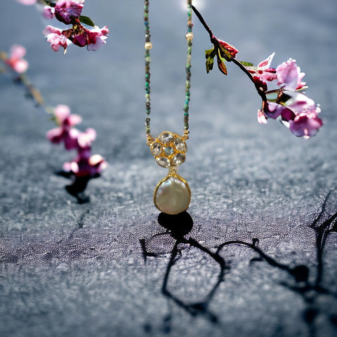 MCJewels - Longstation Necklace - Blue Topaz And Pearl Pendant