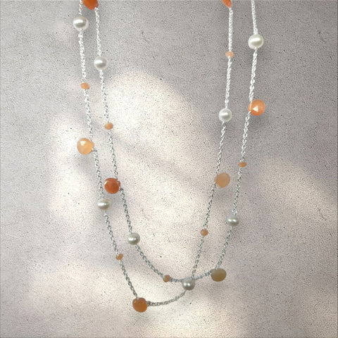 MCJewels - Longstation Necklace _ Peach Moonstone and Pearl