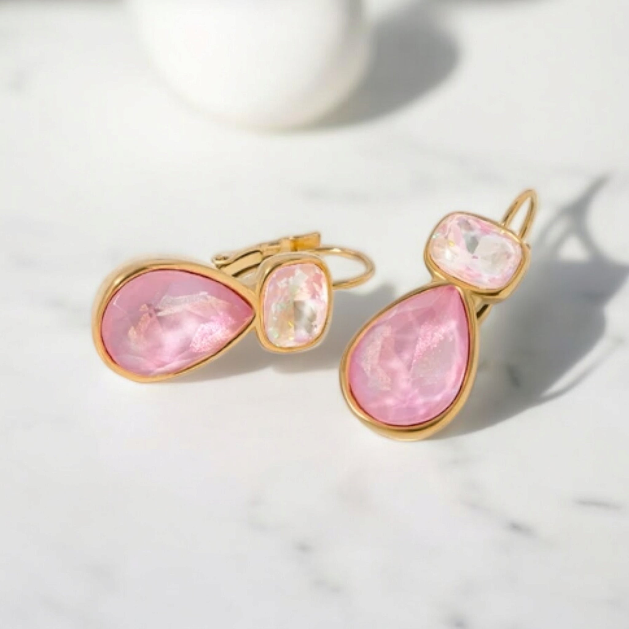 MCLuxe - Gold Plated Earring with Pink Rhinestone