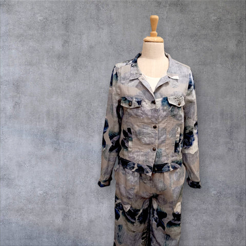 CCB - Linen Jacket Floral Print-Blue