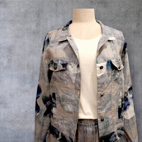 CCB - Linen Jacket Floral Print-Blue