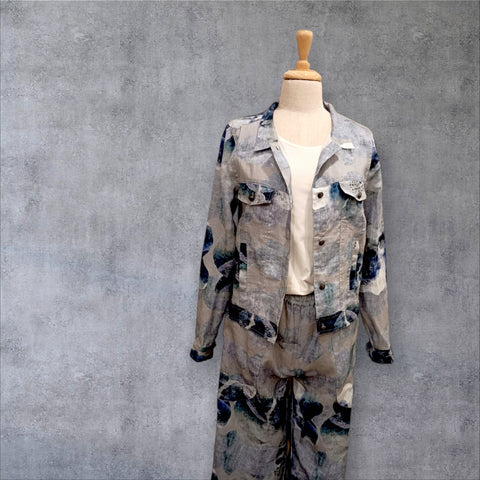 CCB - Linen Jacket Floral Print-Blue