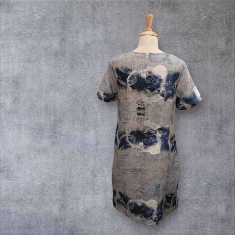 CCB - Linen Shift Dress Floral Print-Blue