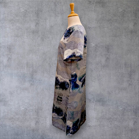CCB - Linen Shift Dress Floral Print-Blue