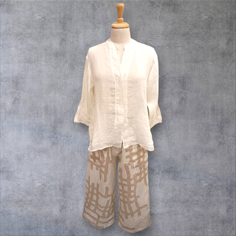 CCB - Linen Wide Pant Free Check Pattern-Beige