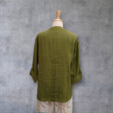 CCB - Linen Nehru Shirt / Jacket-Olive