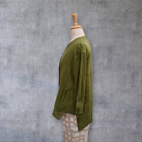 CCB - Linen Nehru Shirt / Jacket-Olive
