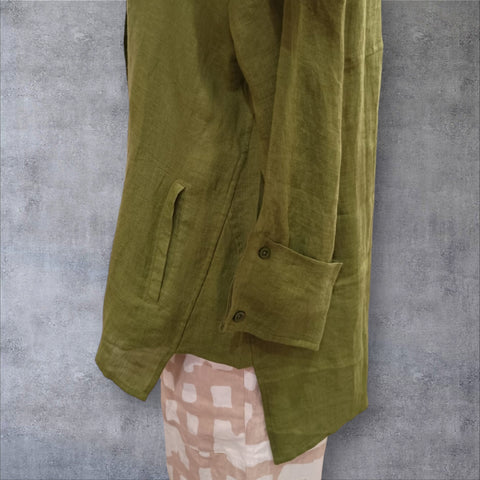 CCB - Linen Nehru Shirt / Jacket-Olive