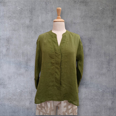 CCB - Linen Nehru Shirt / Jacket-Olive