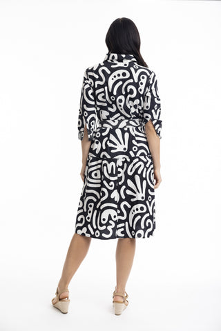 Orientique - Poplin Print Tie Dress-Black