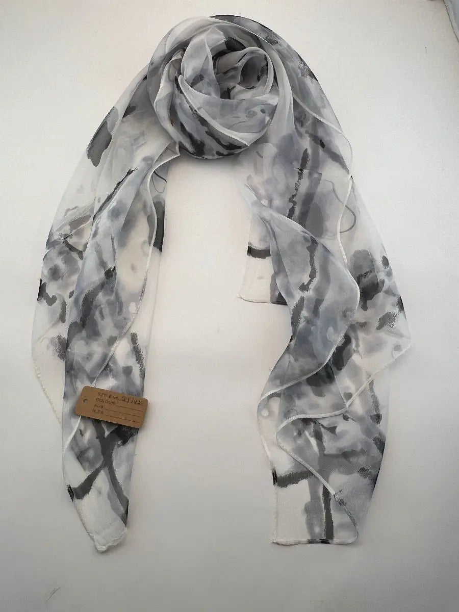Zura - Classic Silk Scarf - Abstract Charcoal