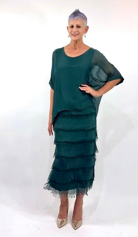 La Strada - Silk/Viscose Multi Layer Dress - Dark Green