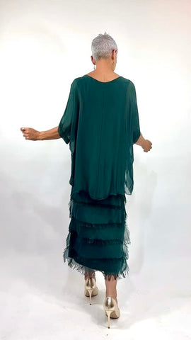 La Strada - Silk/Viscose Multi Layer Dress - Dark Green