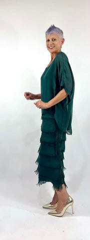 La Strada - Silk/Viscose Multi Layer Dress - Dark Green