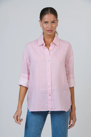 enveloppe - Linen Boyfriend Shirt-Rayure Pivoine