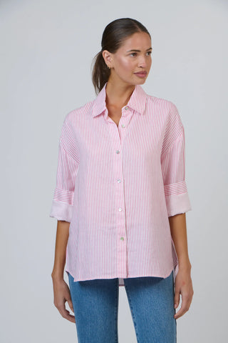 enveloppe - Linen Boyfriend Shirt-Rayure Pivoine