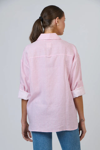 enveloppe - Linen Boyfriend Shirt-Rayure Pivoine