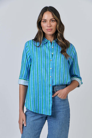enveloppe - Linen Boyfriend Shirt-Rayure Sapin