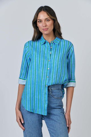 enveloppe - Linen Boyfriend Shirt-Rayure Sapin