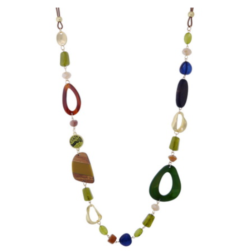 Sun Accessories - Long Resin, Stone, Metal Beaded Necklace
