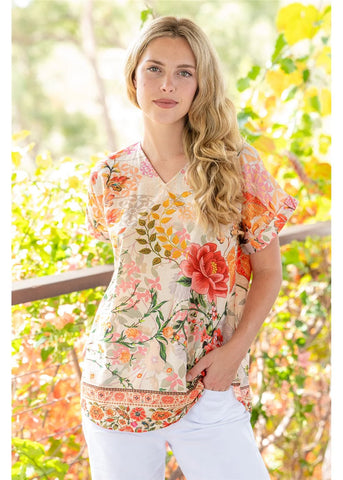 Cienna - Rouge Bloom Cotton V Neck Top