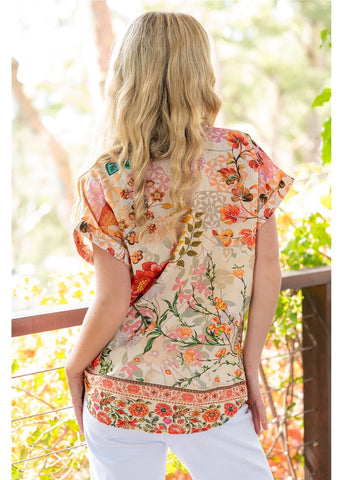 Cienna - Rouge Bloom Cotton V Neck Top