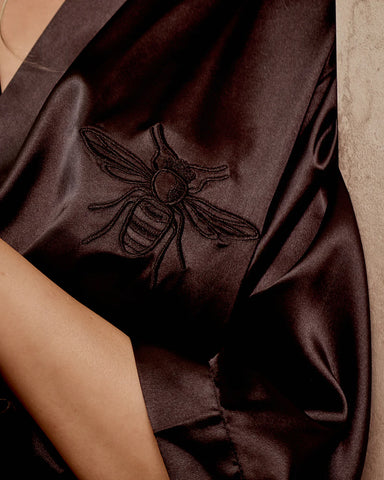 Maine Beach - Satin Robe - Midnight Black