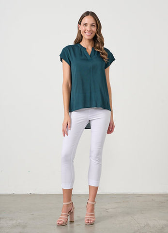 Caju - Blouse with Scoop Back Hem-Mallard