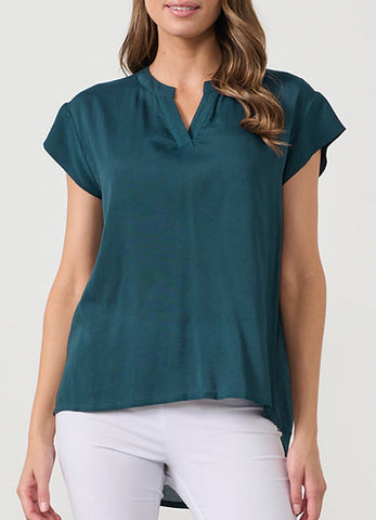 Caju - Blouse with Scoop Back Hem-Mallard