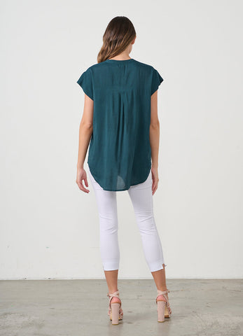 Caju - Blouse with Scoop Back Hem-Mallard