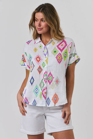 enveloppe - Linen Short Sleeve Shirt-Diamant