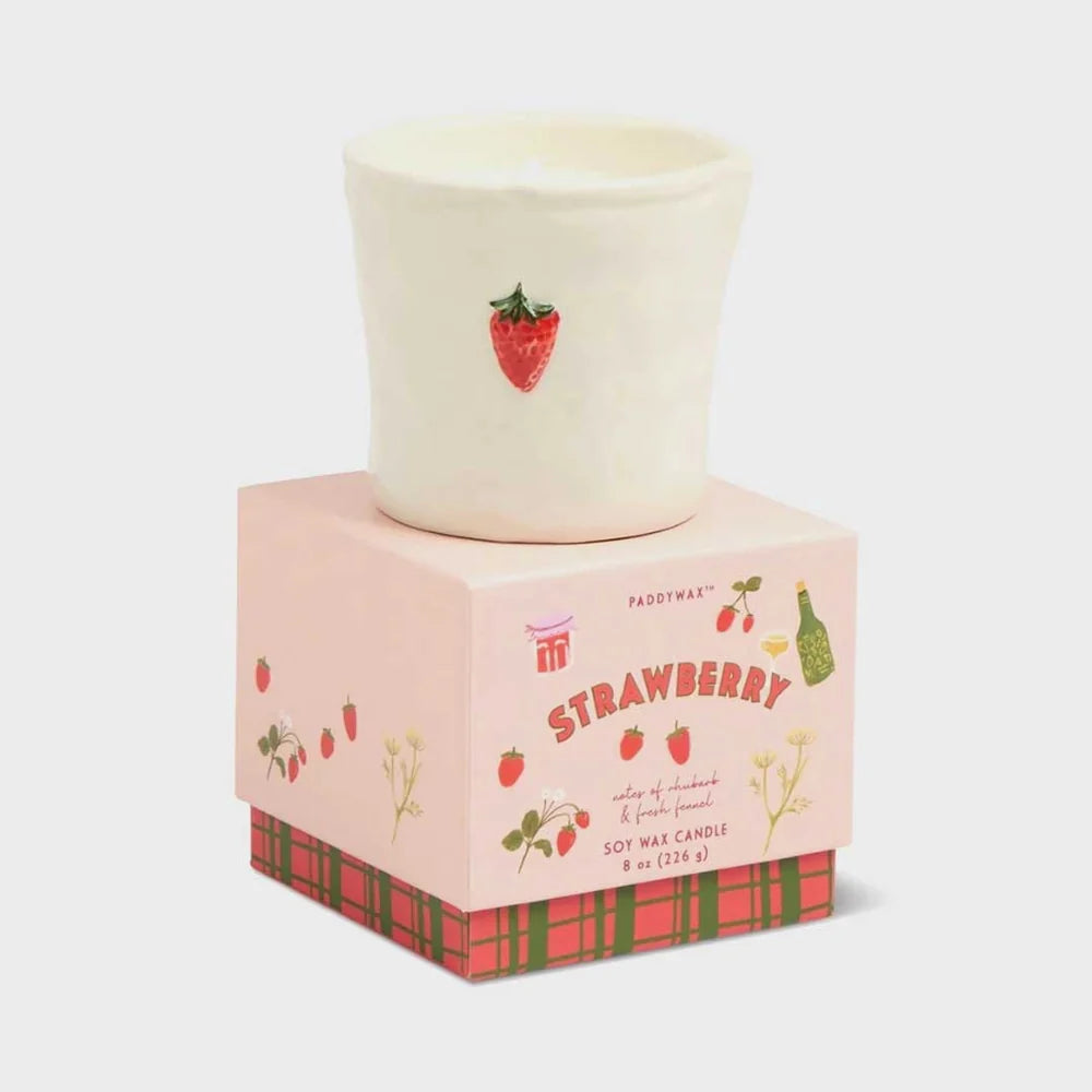Paddywax - Bistro Strawberry Embossed Ceramic Candle - Rhubarb & Fresh Fennel