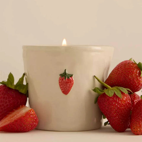 Paddywax - Bistro Strawberry Embossed Ceramic Candle - Rhubarb & Fresh Fennel