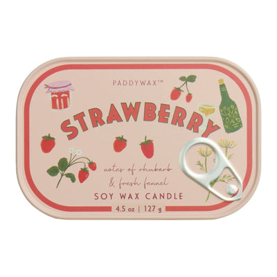 Paddywax - Bistro Strawberry Printed Tin Candle - Rhubarb & Fresh Fennel