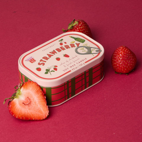 Paddywax - Bistro Strawberry Printed Tin Candle - Rhubarb & Fresh Fennel