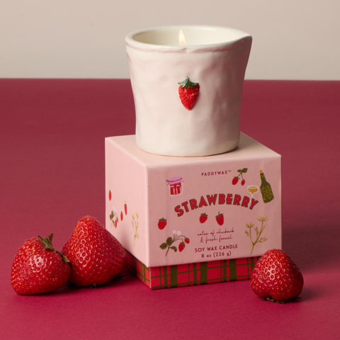 Paddywax - Bistro Strawberry Embossed Ceramic Candle - Rhubarb & Fresh Fennel