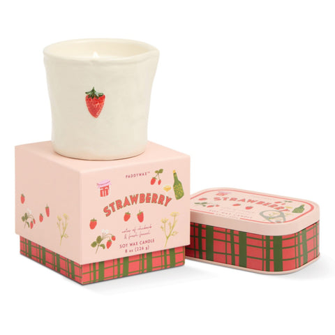 Paddywax - Bistro Strawberry Embossed Ceramic Candle - Rhubarb & Fresh Fennel